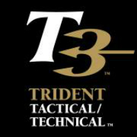 A black and gold logo for trident tactical / technical.