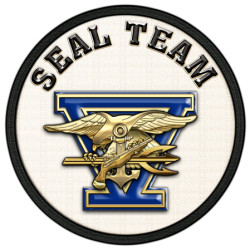 A seal team emblem is shown on the back of a patch.