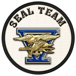 A seal team emblem is shown on the back of a patch.